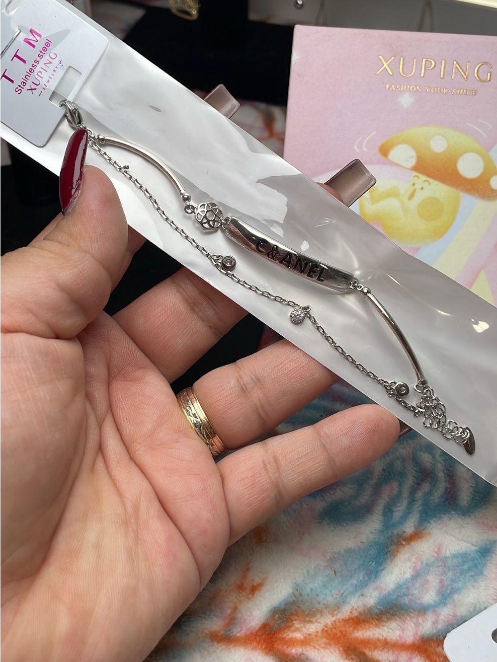 Xuping Silver-Tone ID Bracelet with Charm Accents